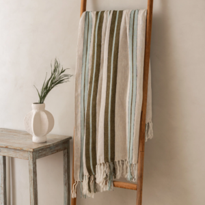 Refined Linen Throw– Herringbone/Olive